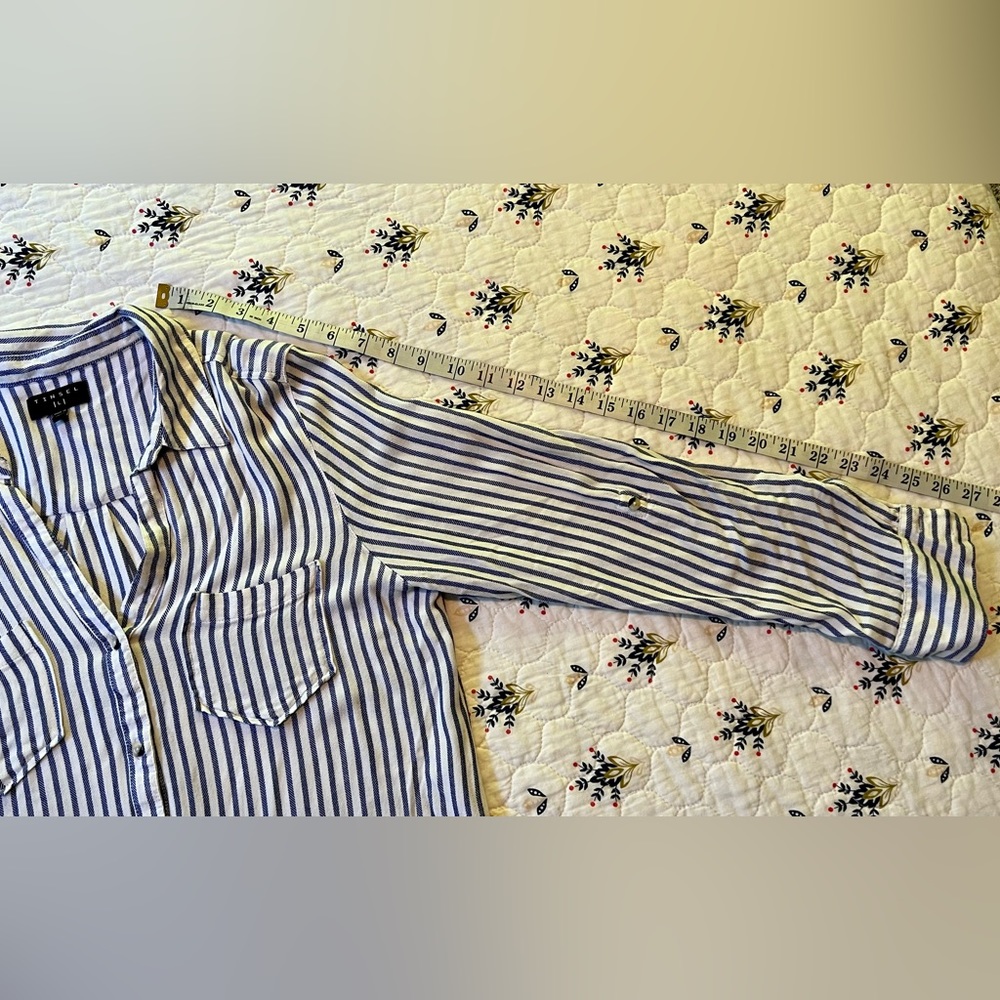 TINSEL Pocket Blue White Stripe Shirt Button Front Long Sleeve Loose Size M - Picture 4 of 9